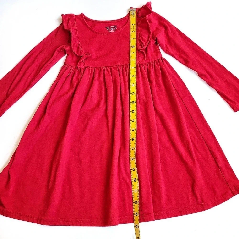 Red 5T Holiday Ruffle Dress Twirl Long Sleeve Jersey - Picture 5 of 5